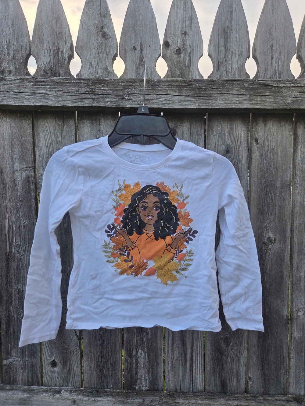 Place White Long-Sleeve Tee with Autumn Girl Graphic